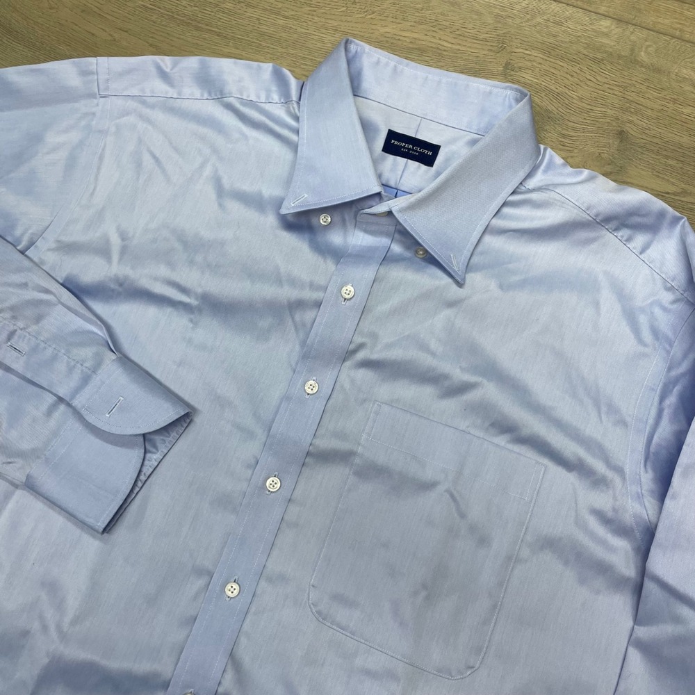 Proper Cloth Button Down Shirt Mens 19 Light Blue Monogrammed JAS Cotton